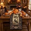 Halloween Table Runner Nostalgic Gothic Raven Crows Seasonal Burlap Table Decoration Vintage Traditional 90S Table Decor for Kitchen Dining Holiday Party 13×120 Inch